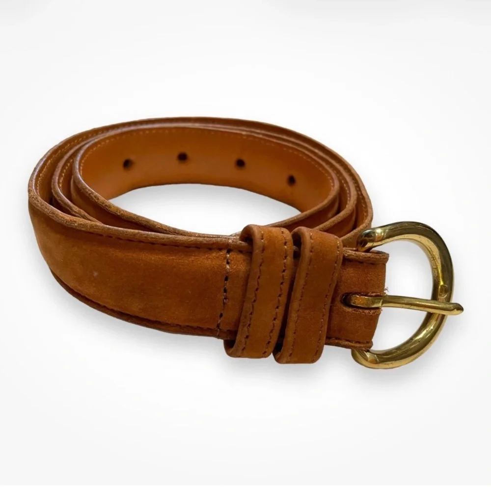 Coach Sueded Calfskin Leather Belt in Warm Tan with brass Buckle